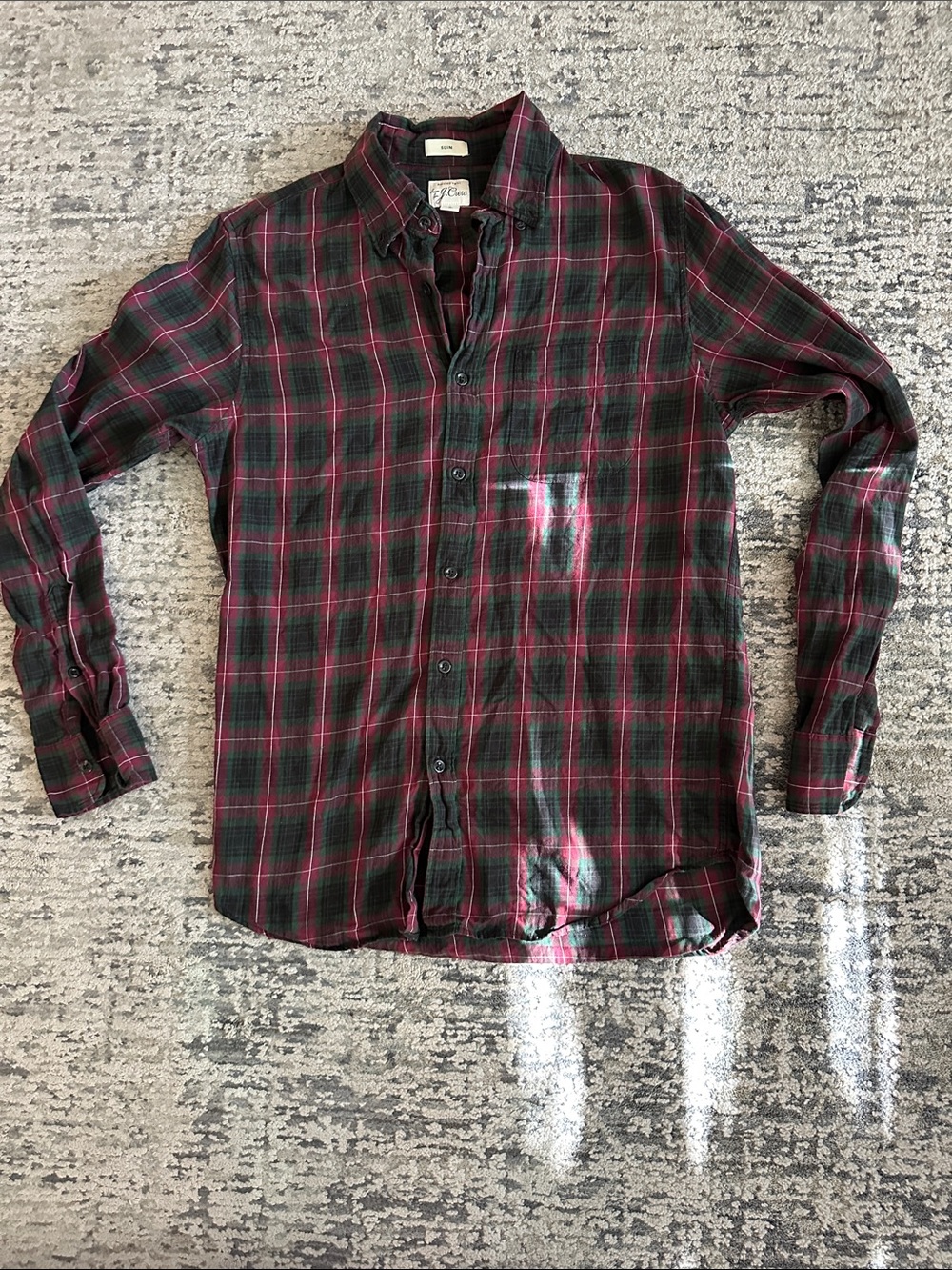 J. Crew Men's Red and Green Plaid Button-Down Shirt